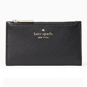 Kate Spade New York Leila Slimline Wallet Designer Pebbled Black Leather Zip
